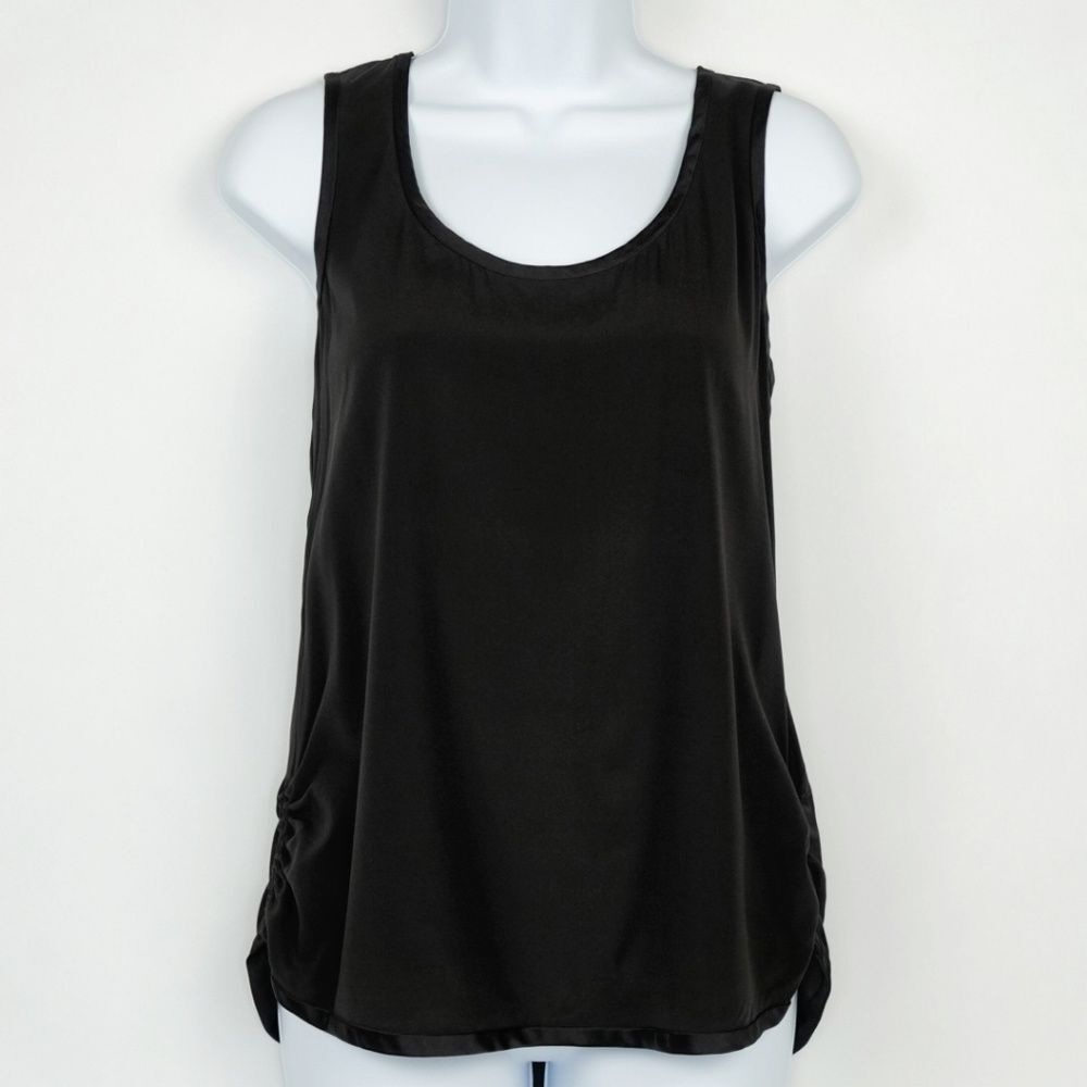 Eileen Fisher Silk Tank Cinched Sleeveless Blouse Black Preppy 6 Classic
